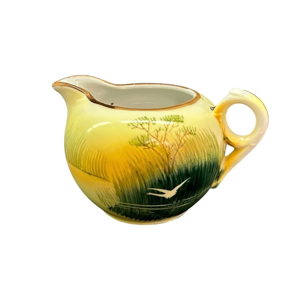 Takito Porcelain Creamer with Swan, Hand Painted - Vintage Midcentury Japan